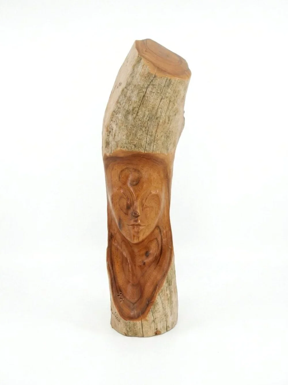 VTG Hawaiian Pele Hand Carved Live Edge Wood Statue 10.5